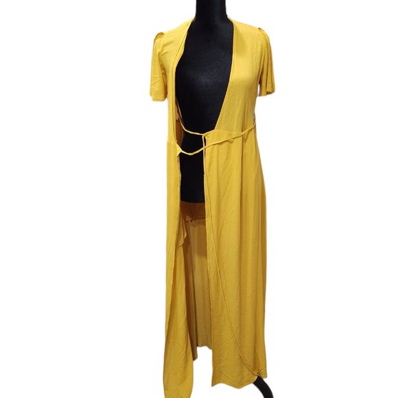 Lulu’s Much Obliged Golden Yellow Wrap Maxi Dress Adjustable Waist Tie XS - Picture 5 of 9